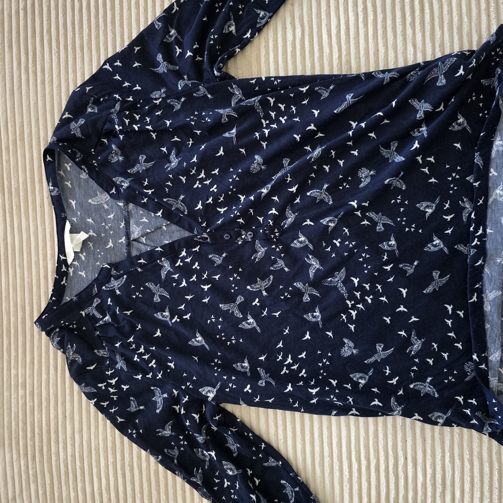 H&M Dark Blue Blouse with Bird Pattern